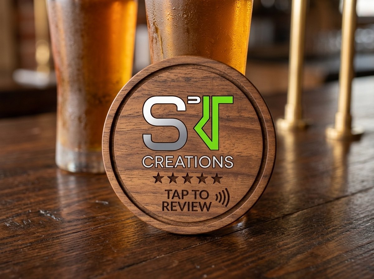 Laser-Engraved Wood Coaster with SRIT Creations Official Logo